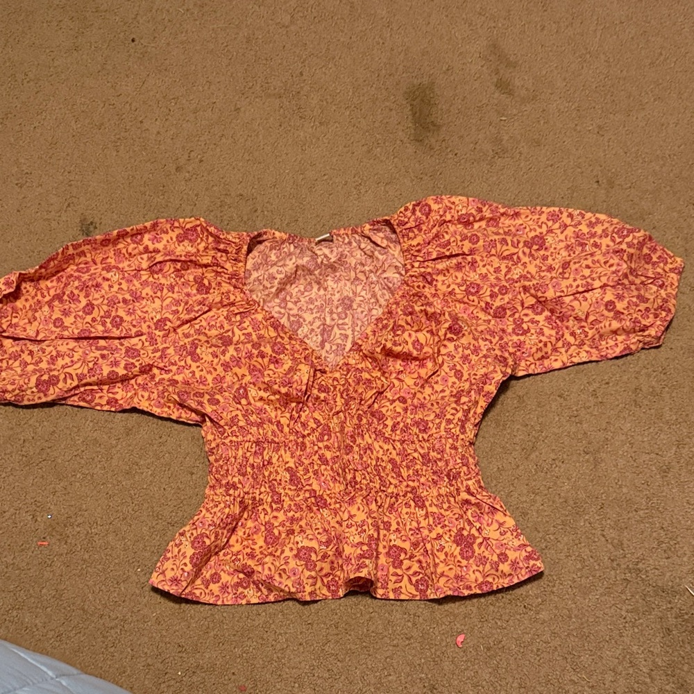 Old Navy Floral Peplum Blouse - Orange and Pink
